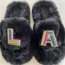 Load image into Gallery viewer, Adult Furry Slides Black