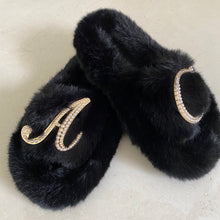 Load image into Gallery viewer, Kids Furry Slides Black