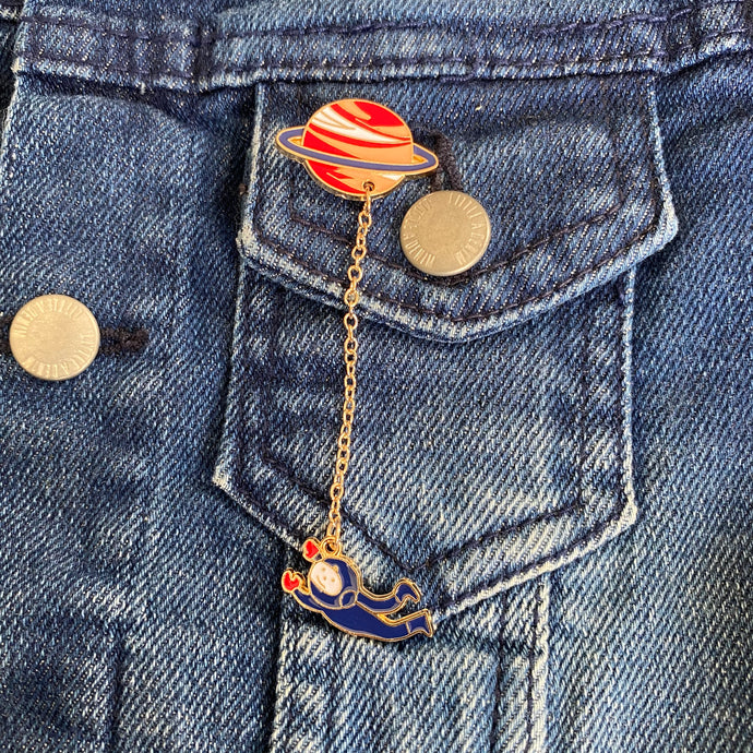 Saturn and Astronaut Pin